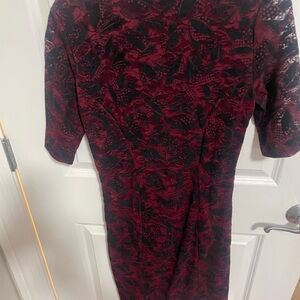 Anthropology- Maeve Elegant Burgundy and Black Patterned Dress